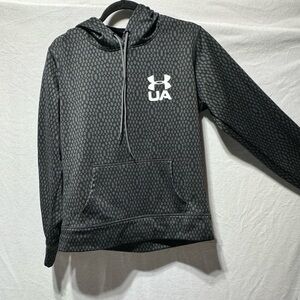 Under Armour Ladies Pouch Pocket Printed Pullover Hoodie Grey Black Size Large